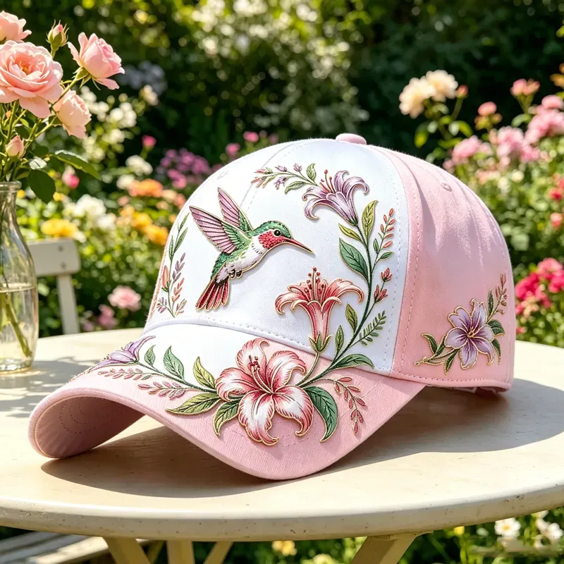 Hummingbird & Floral Art Print Casual Baseball Cap